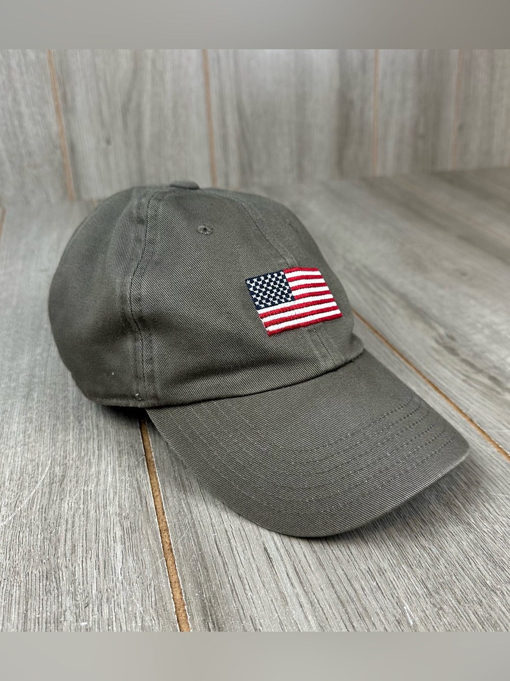 Vintage Y2K Banana Republic Hat American Flag Strap Back Gray 2003